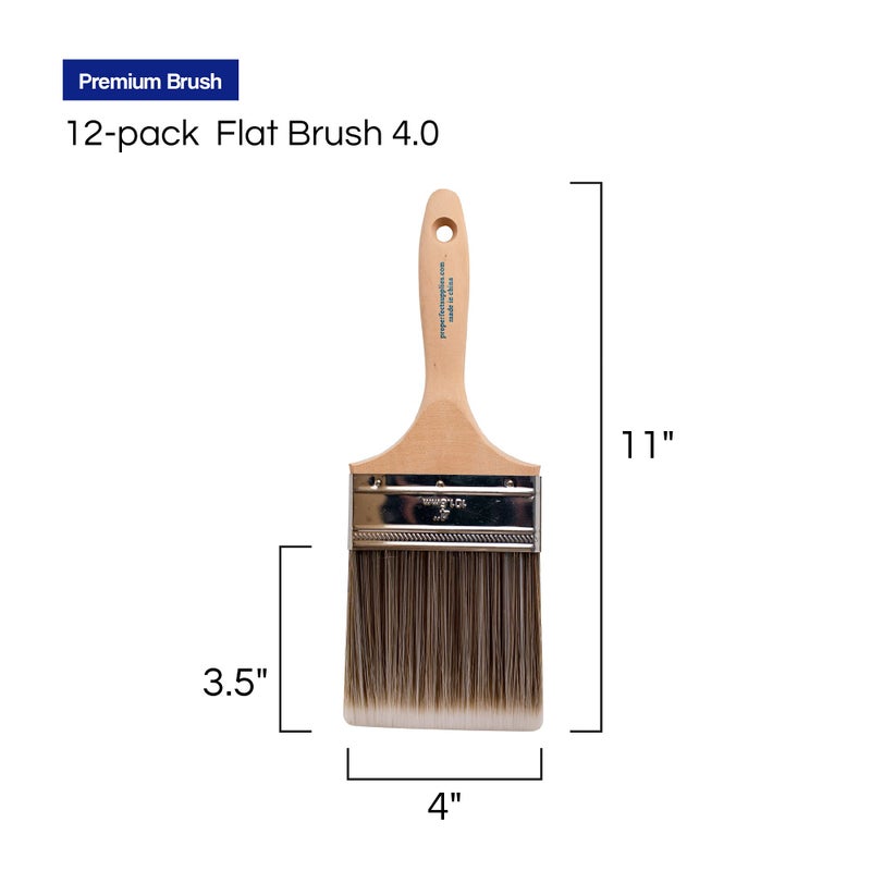 Pro-Grade 12PK 4 inch Flat BrushPremium Wall/Trim House Paint Brush Set Great for Professional Painter and Home Owners Painting Brushes for Cabinet Decks Fences Interior Exterior & Commercial Paintbrush. - Image 4
